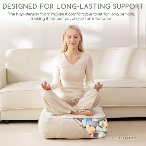 HIGOGOGO 6" Extra Thick Floor Pillow Cushion for Adults, Meditation Cushion Pillow with Handle, Lustrous Chenille Tufted, Square Floor Sitting for Tatami Living Room or Yoga, 22x22 Inch, 2Pack, Beige - color: Square Beige, size: 6" Thick(pack of 2)