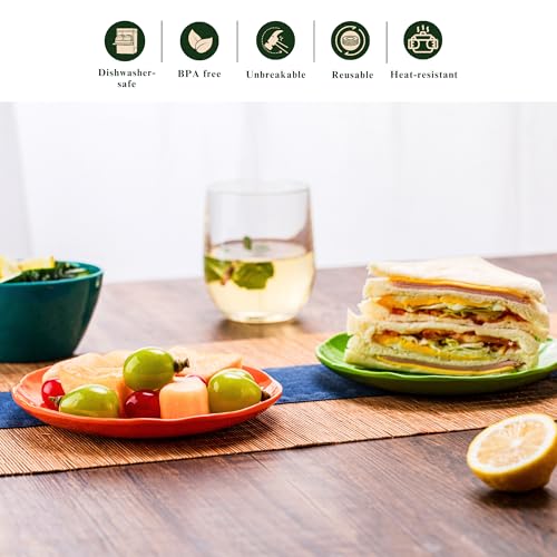 6.7-Inch Melamine Dessert Plates (Set of 6) - Unbreakable and Reusable Dinnerware with Ceramic Feel, Stackable and Dishwasher-Safe (Multi-color) - color: Multicolor