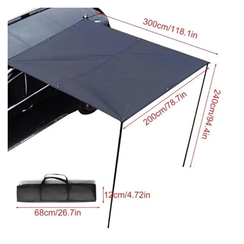 Car Awning Roof Rack Sun Shade Side Tarp with Pole Rope Nails Outdoor Camping Tent Waterproof Shelter(White)