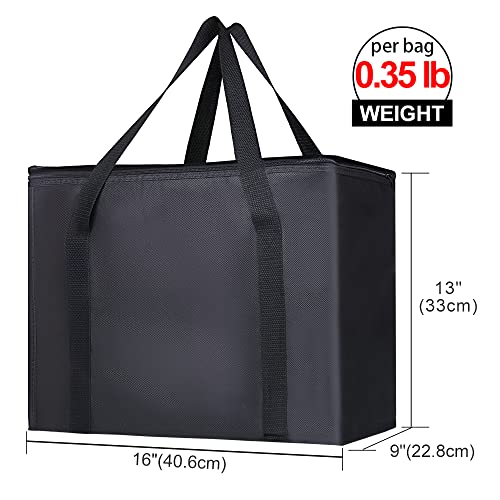 Bodaon 1-Pack Insulated Reusable Grocery Shopping Bags, X-Large Picnic Cooler Bag with Zipper Zippered Top Cold, Insulated Food/Pizza Delivery Bag (Black) - color: Black, size: X-Large