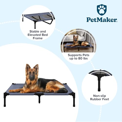 Elevated Dog Bed - 36x29.75-Inch Portable Pet Bed with Non-Slip Feet - Indoor/Outdoor Dog Cot or Puppy Bed for Pets up to 80lbs by PETMAKER (Blue) - color: Blue, size: 29.7"L x 8.6"W x 4.6"Th