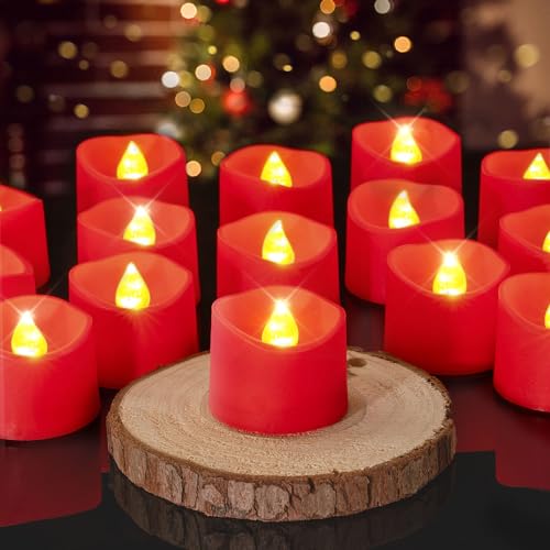 Homemory Red Tea Lights Candles Battery Operated, 200+Hour Flameless Flickering Fake Electric LED Colored Tealights Candles for Party, Wedding, Anniversary, Halloween, Christmas, 12-Pack - color: Red, size: Pack of 12