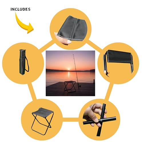 Portable Folding Camping Stool, Lightweight Aluminum Frame, Black Oxford Fabric, 10.2 x 10.2 x 11 inches