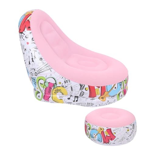 Zunate Inflatable Lounger Chair with Foot Stool, Portable Air Sofa Bed for Camping, Outdoor, Beach & Patio - Flocking Fabric, Foldable & Includes Repair Patch (Pink) - color: Pink