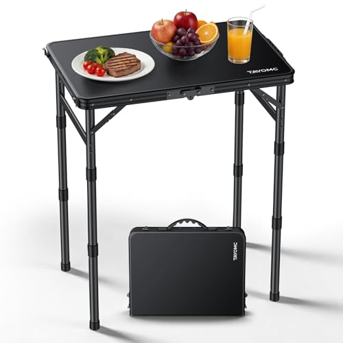 2ft Plastic Folding Camping Table, 3 Adjustable Height Waterproof Small Folding Table with Portable Carry Handle for Outdoor Indoor RV Travel Picnic Beach Patio, 22.8" X 15.7", Pure Black - color: Pure Black
