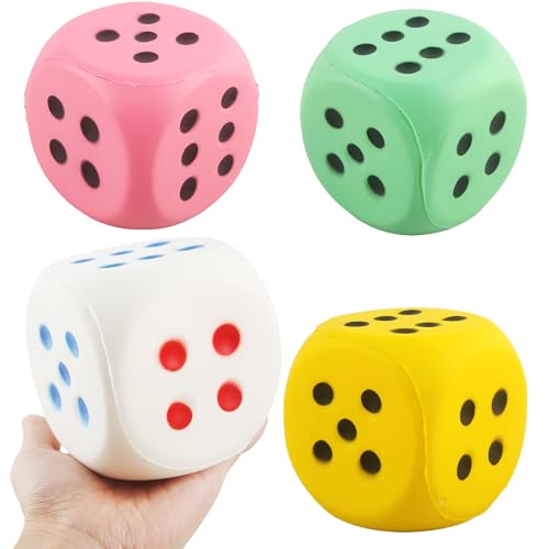 4 Pcs Jumbo Foam Dice Set 4 Inch Large Rounded Edge Playing Dice for Classroom Games Party Activities Kids Learning Math Indoor Outdoor Play (Color Style 4) - color: Color Style 4
