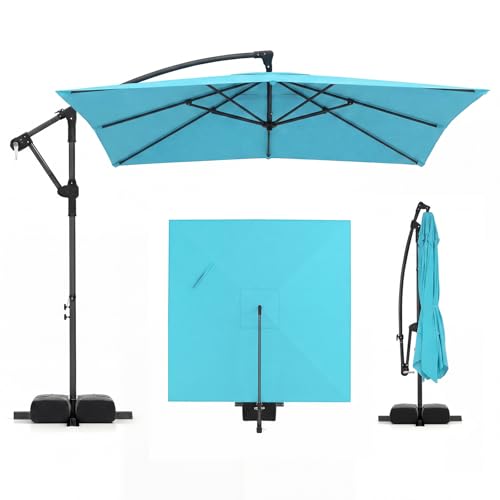 Tangkula 8x8 FT Patio Umbrella with Base Included, Square Offset Cantilever Outdoor Umbrella with 360 Degree Rotation, Crank Handle, Sandbags, 8 Ribs for Pool Deck Garden Backyard - color: Turquoise, size: 8 FT