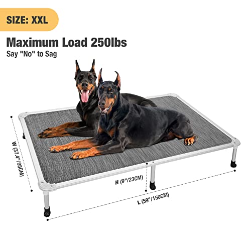 Veehoo Chew Proof Elevated Dog Bed - Cooling Raised Pet Cot - Silver Aluminum Frame and Durable Textilene Mesh Fabric, Unique Designed No-Slip Feet for Indoor or Outdoor Use, Black Silver, XX Large - color: Black Silver, size: 59.0"L x 37.5"W x 9.0"Th