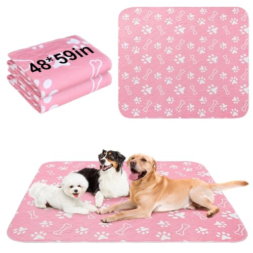 BEAUTYZOO 2 Pack Washable Pee Pads for Dogs, Reusable Puppy Pads for Potty Training, Waterproof Super Absorbent Wee Wee Pads for Dogs Non-Slip, Pet Whelping Mats Playpen Dog Crate Floors, 48IN x 60IN - color: Pink, size: 48 X 60 Inch (Pack of 2)