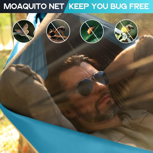 Camping Hammock Mosquito Net,Double & Single Portable Hammocks Hammocks with 2 Tree Straps,Hammock Tent for Travel Camping,Camping Accessories for Indoor Outdoor Hiking Backpacking Backyard Beach - color: Black & Blue, size: Large