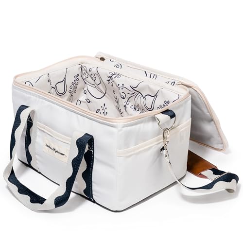 Business & Pleasure Co. Premium Cooler Bag - 14L Vintage Lunch Bag for Beach Days & Picnics - Insulated Leakproof Lining - Rivie White - color: Rivie White