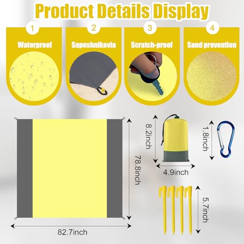 Waterproof Outdoor Mat Sandproof Blanket Lightweight Camping Ground Cover for Family Travel Relaxing Picnic Use 1 Pcs(Yellow Grey) - color: Yellow Grey