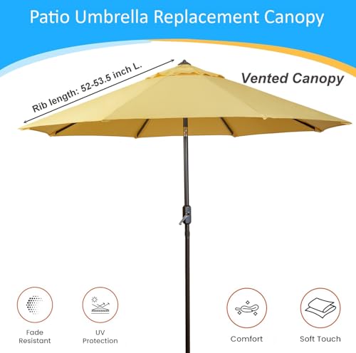 9ft Market Patio Umbrella Canopy - 8 Ribs Canopy Replacement - UV Protective UPF 50+ and Fade Resistant Patio Canopy - Wind Vent Replacement Canopy Cover (Canopy Only) (Purple) - color: Yellow