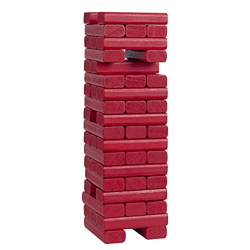 WE Games Wooden Block Stacking Party Game for Adults, Tumble Tower Wedding Guest Book Alternative, Tabletop Games, Includes Storage Case, 12 inches - color: Red