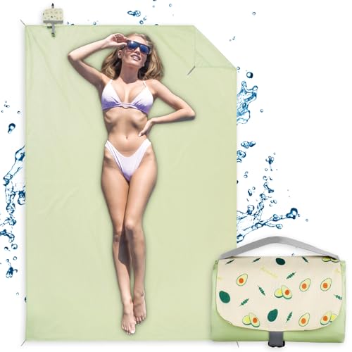 Ainiv Picnic Blanket, Waterproof Beach Blanket with Carry Handle, Foldable Portable Washable Beach Mat Sand-Free, Outdoor Mat in Green for 1-2 People for Camping, Picnic, BBQ - 39 x 59 inches - size: 39 X 59 Inches (S for 1-2 Person)