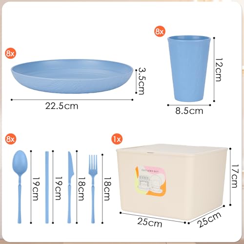 49pcs Dinnerware Sets for 8 People, Unbreakable Plates Sets, Reusable Storage Box, Travel Camping Picnic Home Party Cutlery Set, Dishwasher Microwave Safe Dishes - color: Colorful, style: 49PCS