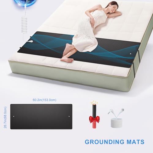Grounding Mat for Queen Bed, Tear-Resistant PU Leather Grounding Blanket Anti-Slip Grounding Sheets with Cord, Balance Improve Sleep, Relieve Stress & Muscle Pain, Grounded Therapy (27"x60")