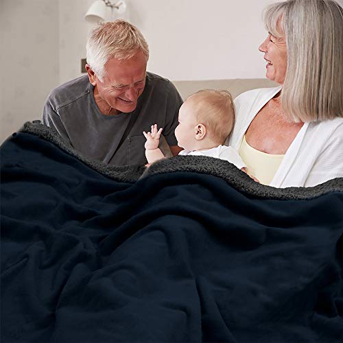 PAVILIA Waterproof Blanket for Couch, Sofa | Pet Protector for Large Dog, Puppy, Cat | Plush Soft Warm Fuzzy Sherpa Throw, Navy, 60x80 - color: Navy, size: 60x80 Inches