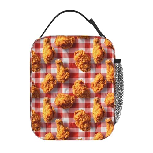 Reusable Fried Chicken Lunch Box for Kids Girls Boys Women Adult, Insulated Food Lunch Bag,Polyester Cooler Handbags Case for School Picnic Work Travel Outdoor Beach or Hiking - color: Fried Chicken