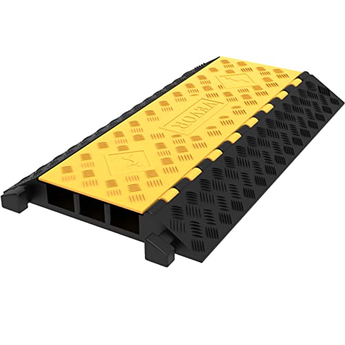 VEVOR 3-Channel Rubber Cable Protector Ramps Heavy Duty 44000Lbs Load Capacity Cable Wire Floor Cord Cover Ramp Speed Bump Driveway Hose Cable Ramp Protective Cover