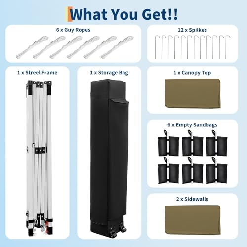 Canopy Tent, Heavy Duty Pop Up Canopy with 2 Detachable Panels, All-Weather Party Tent for Vendor Shows, Folding Commercial Shade Canopy Shelter