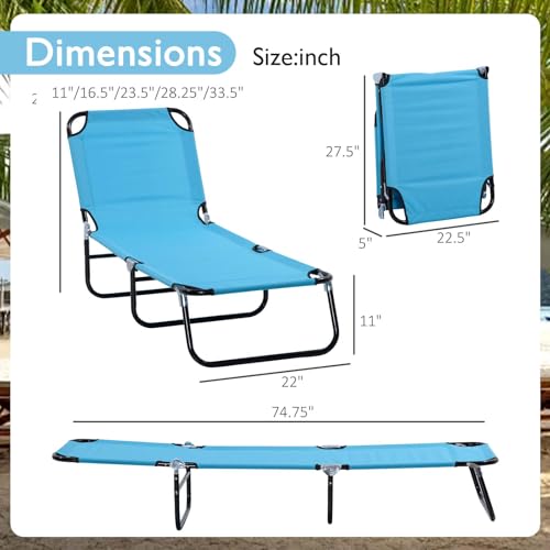 Majnesvon Outdoor Sun Tanning Chairs with 5-Level Reclining Back, Folding Chaise Lounge Pool Chairs with Steel Frame, for Beach, Yard, Patio(Blue 3) - color: Blue 3