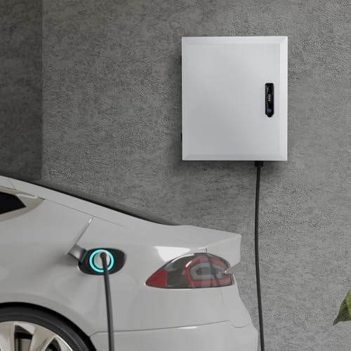 Electric Vehicle Car Charger Cover Protector Compatible with Tesla, Wall Charging Station Box Indoor/Outdoor, Cable Cord Holder, Double Locks, EV Charger Enclosure for EV Charger, White