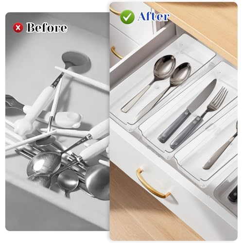 Rainmae Cutlery Storage Organizer, Plastic Pantry and Kitchen Storage, Plastic Cutlery Utensil Caddy for Kitchen Countertop Organization, Holds Fork, Knife, Spoon, Silverware Tableware Storage Box
