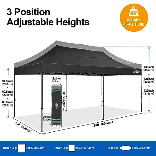 COBIZI 10x20 Pop up Canopy Tent 10x20 Canopy with 6 Sidewalls Waterproof Heavy Duty Commercial Canopy Tent for Parties Outdoor Garden Gazebo, Carry Bag with Wheel(10x20ft, Black) - color: Black, size: 10x20ft 6 Sidewalls