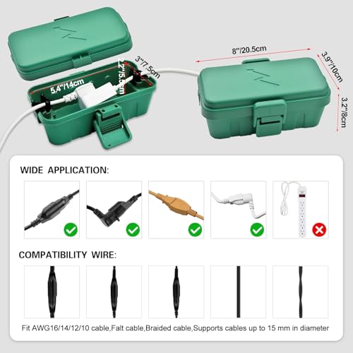 Hrensaw Small Weatherproof Electrical Connection Box(Inner 5.5 x 3 x 2.2inch),Outdoor Electrical Box,Waterproof Extension Cord Covers for Plug, Extension Cables, Holiday Lights,Green - color: Green, size: Small