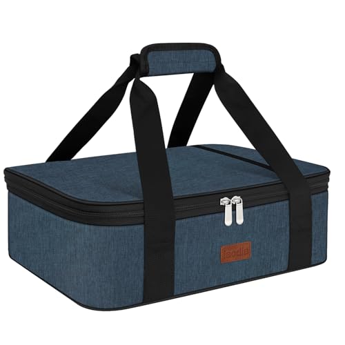 Insulated Casserole Carrier Bag, Expandable Thermal Food Carrier Insulated Travel Carry Bag for Hot or Cold Food for Picnic Cookouts Potluck Parties Fits 9" x 13" Baking Dish (Blue) - color: Blue, size: 16x11.4x4.7inch