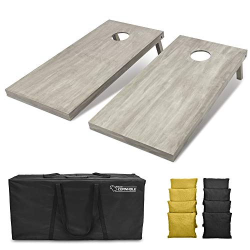 GoSports 4 ft x 2 ft Regulation Size Wooden Cornhole Boards Set - Includes Carrying Case and Bean Bags (Choose Your Colors) Over 100 Color Combinations - color: Black & Gold