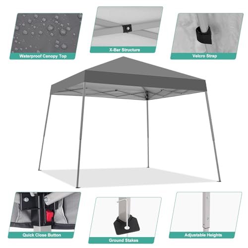 Canopy Tent, 10X10 FT Pop Up Canopy Outdoor Instant Tent Slant Legs with Carrying Bag, Portable Gazebo Shelter for Patio Deck Garden and Beach - 8X8 FT Canopy Cover (Dark Grey) - color: Dark Grey