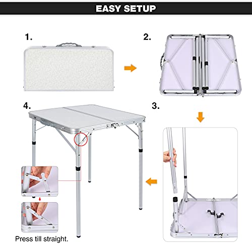 REDCAMP 24" Square Small Folding Camping Table with Adjustable Heights Legs, Lightweight Portable Aluminum Fold in Half Card Tables Bridge Tables for Outdoor Picnic, White - size: Square 2ft