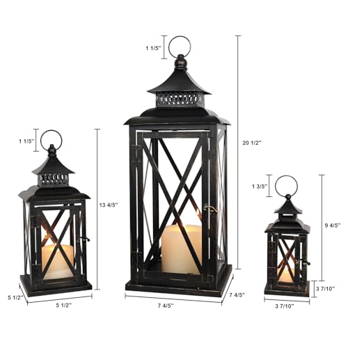3PCS (20’’&13’’&9’’) Lanterns Decorative Indoor & Outdoor, Vintage Metal Frame Candle Holders for Front Porch, Patio, Pathway, Balcony, Garden, Yard Decor, Halloween Christmas Decorations - color: Black / 20’’&13’’&9’’ / 3 Pcs