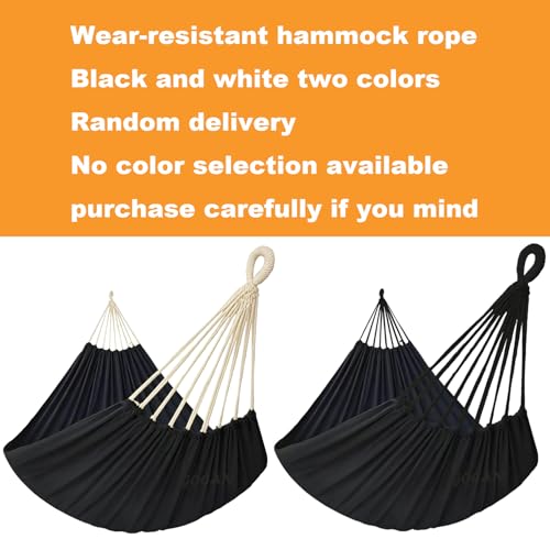 GOCAN Double Hammock 2 Person Extra Large 330X150cm Load Capacity 600Pound Canvas Cotton Hammock for Patio Porch Garden Backyard Lounging Outdoor and Indoor XXL(Black) - color: Black, size: XX-Large