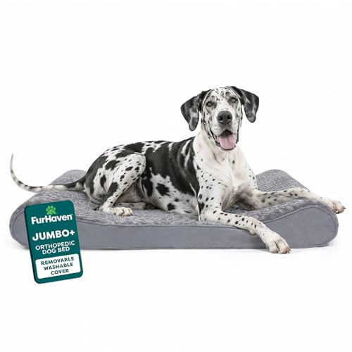 Furhaven Cooling Gel Dog Bed for Large Dogs w/ Removable Washable Cover, For Dogs Up to 150 lbs - Ultra Plush Faux Fur & Suede Luxe Lounger Contour Mattress - Gray, Jumbo Plus/XXL - color: Ultra Plush (Gray), size: Jumbo Plus