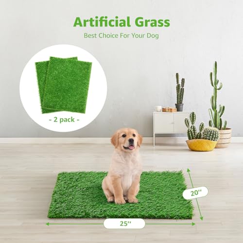 Artificial Dog Grass Pee Pad 20”x 25” 2 Pack, Grass Pad for Dogs Indoor Potty Training, Replacement Turf for Puppy, Washable Reusable Realistic Fake Grass Mat for Apartment, Balcony - size: 20"x25"