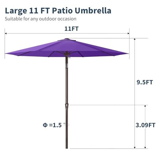 PatioKingdom 11FT Patio Umbrella,Outdoor Umbrella with Push Button Tilt and Crank,Market Table Umbrella with 8 Sturdy Fiberglass Ribs UV Protection - color: Dark Purple, size: 11FT