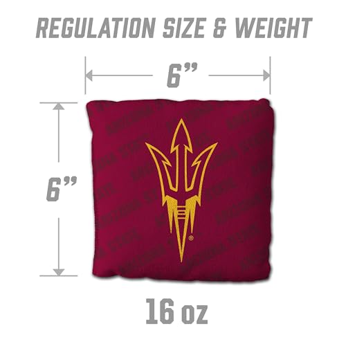 YouTheFan Officially-Licensed NCAA Set of 4 Cornhole Bags - All Weather Regulation 6” x 6” Size - 16oz Weight - Designed in USA - color: Arizona State Sun Devils - Maroon