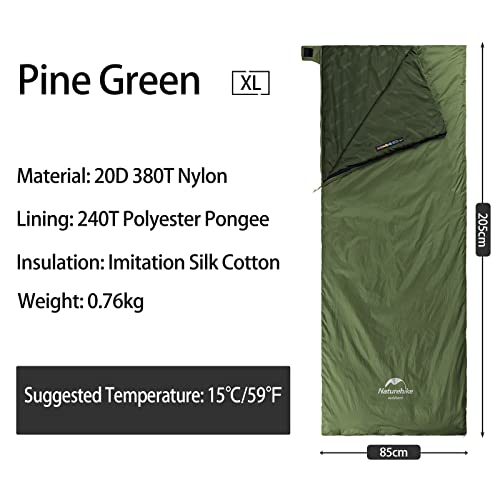 Naturehike Lightweight Compact Sleeping Bag, 59℉/32℉ Envelope Ultralight Backpacking Sleeping Bag Portable, Waterproof with Compression Sack for Cold&Warm, Camping, Traveling, Hiking - color: Pine green