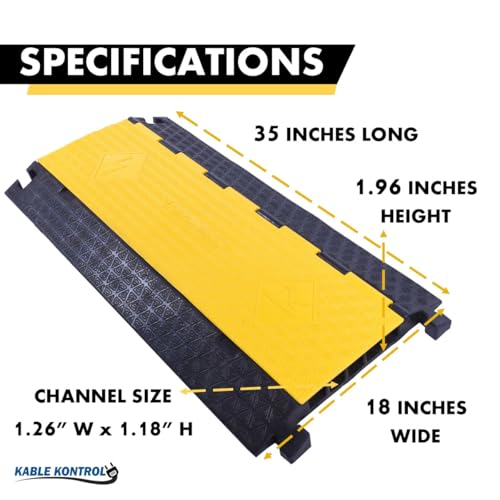 Kable Kontrol Atlas Cable Protector Wire Ramp - 5 Channel Bulk Wholesale Pallet – 10 Pcs - 35” Long Black & Yellow - 24000 Lbs Load Capacity - Rubber Speed Bump Wire Protector Cord Cover - CP9975 - size: 5 Channel - 10 Units