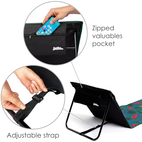 just be... Beach Sun Mat Folding Lightweight Portable Adjustable Sunbathing Recliner with Backrest Support and Valuables Pocket for Holidays Garden Camping Park and Festivals - Tropical - color: Tropical Green