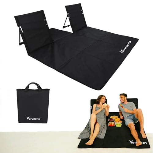2-Person Portable Beach Lounge Chair with Carry Bag - Lightweight Outdoor Picnic Mat with Back Support for Beach Picnic Concerts Camping & Park (Black) - color: Black