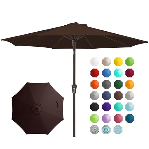 JEAREY 9FT Outdoor Patio Umbrella Outdoor Table Umbrella with Push Button Tilt and Crank, Market Umbrella 8 Sturdy Ribs UV Protection Waterproof for Garden, Deck, Backyard, Pool (Brown) - color: Brown