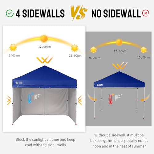 CROWN SHADES 10X10 Commercial Instant Canopy Pop Up Tent with Center Lock, 300D Fabric, 4 Sidewalls, Sto'N Go Bag, Navy Blue - color: Navy Blue, size: 10x10 Classic