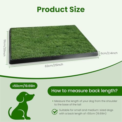 20 x 25 inches Dog Grass Pee Pads, 3-Layer Artificial Fake Grass Rug Pad for Puppy Potty, Washable Training Pad with Tray, Grass Mat for Dog Indoor Outdoor Use, Easy to Clean