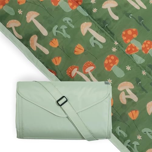 Little Unicorn 5'x10' XL Outdoor Family Picnic & Beach Blanket | Durable & Water-Resistant Fabric | Compact Fold & Easily Wipes Clean | Zipper Pocket (Woodland Mushroom) - color: Woodland Mushroom, size: 5 x 10