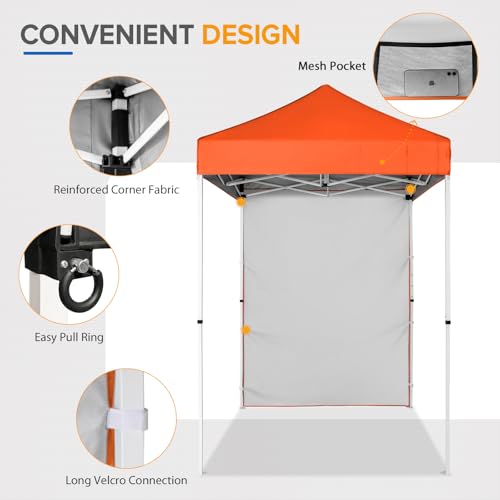 EAGLE PEAK Pop up Canopy 5x5, Outdoor Portable Canopy Tent with One Removable Sunwall, Carry Bag Included, Orange - color: Orange