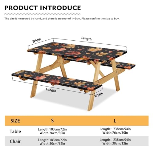 Classic Maple Leaf Elastic Fitted Table Cloth for Camping Party Supplies 3 PCS Set Thanksgiving Outdoor Picnic Table Cover with Bench Covers - color: Classic Maple Leafs, size: Small
